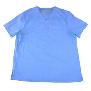 Fabletics Blue V-Neck Scrub Top Mens XL Short Sleeve Chest Pocket Performance